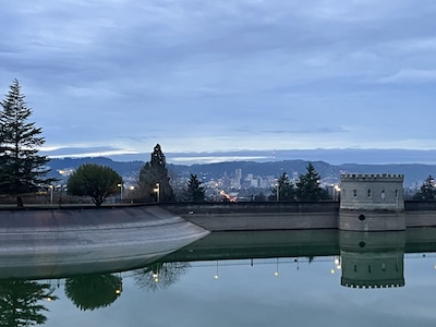 View from Mount Tabor at dusk.